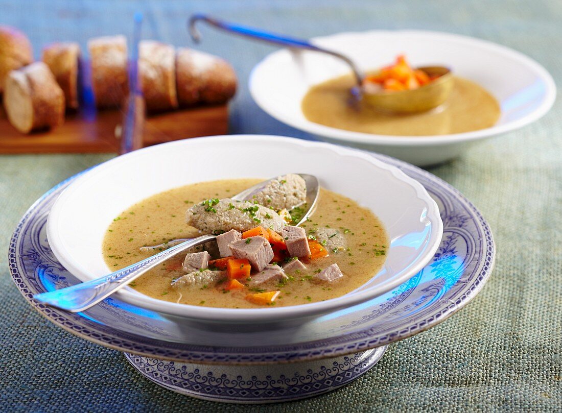Old-fashioned Polish caraway soup with liver dumplings