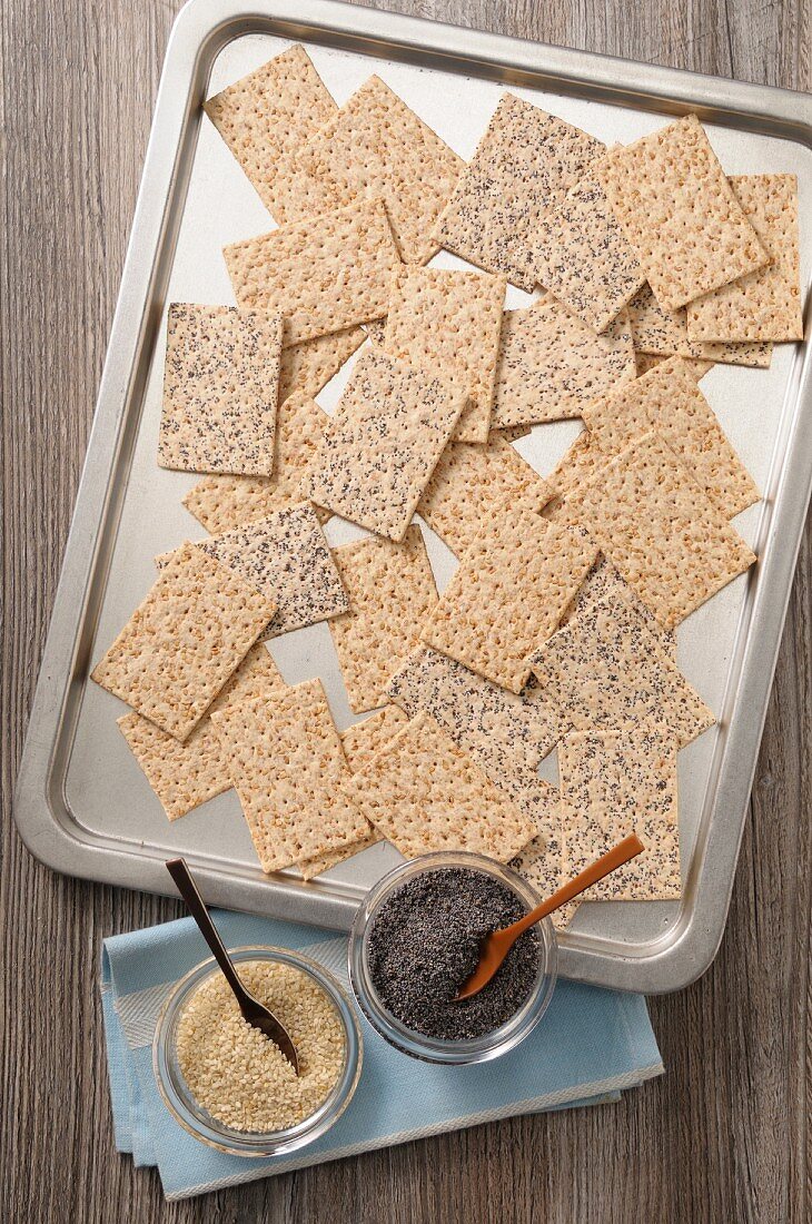 Crackers with sesame seeds and poppy seeds