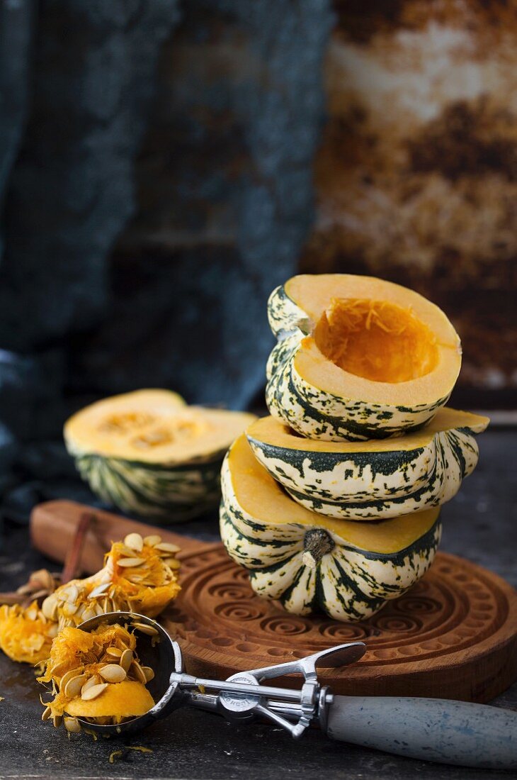 Acorn squash, halved and hollowed out