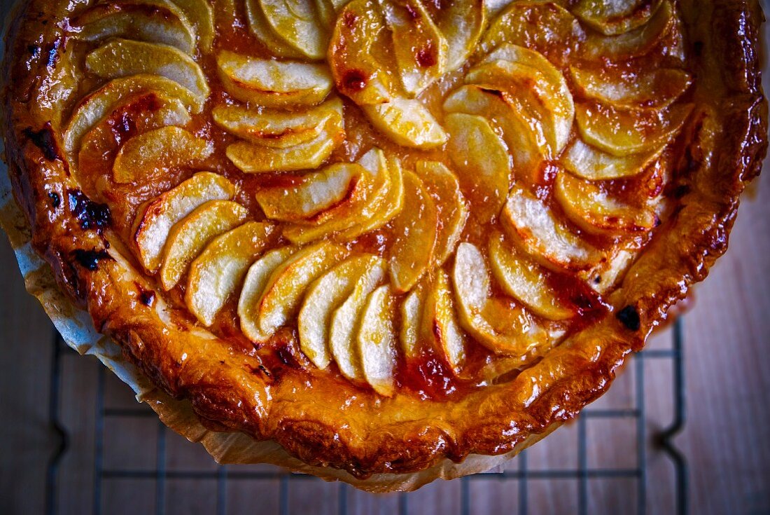 A puff pastry tart with apple slices