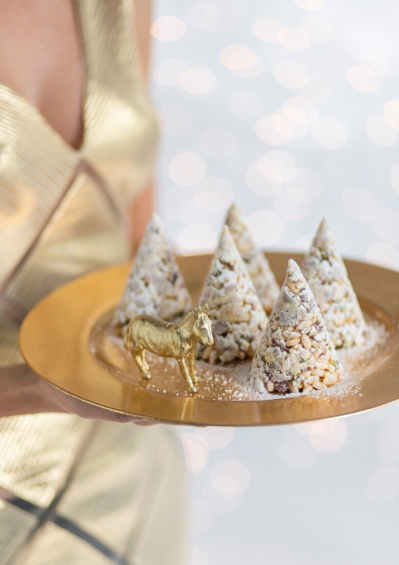 Puffed rice & cherry cones for a Christmas party