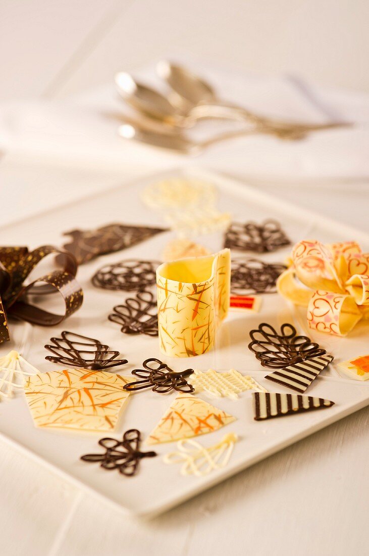 Chocolate decorations for cakes and pastries