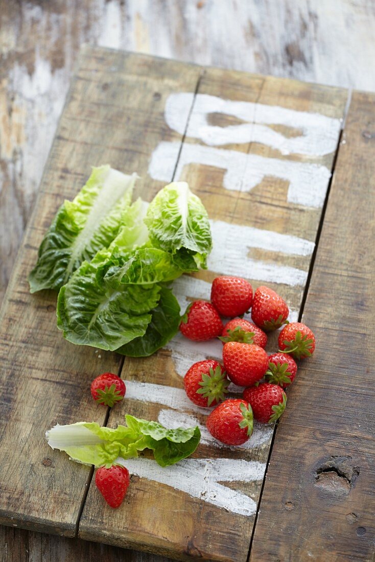 Cos lettuce and strawberries