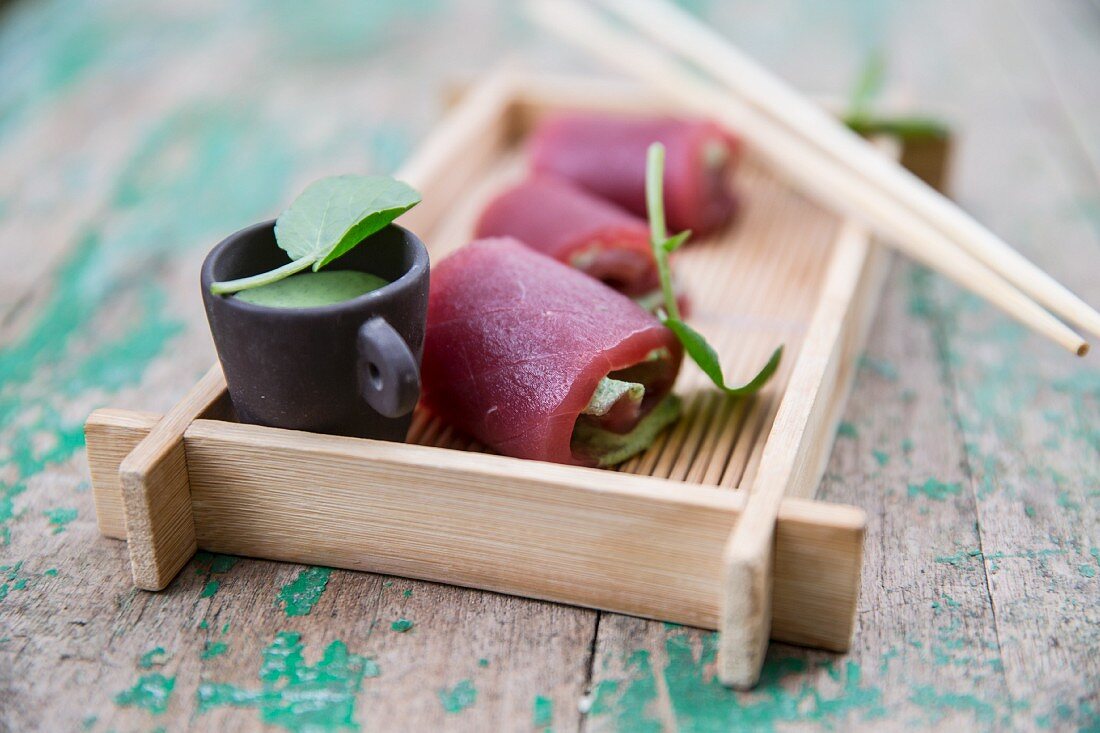 Tuna fish rolls with wasabi