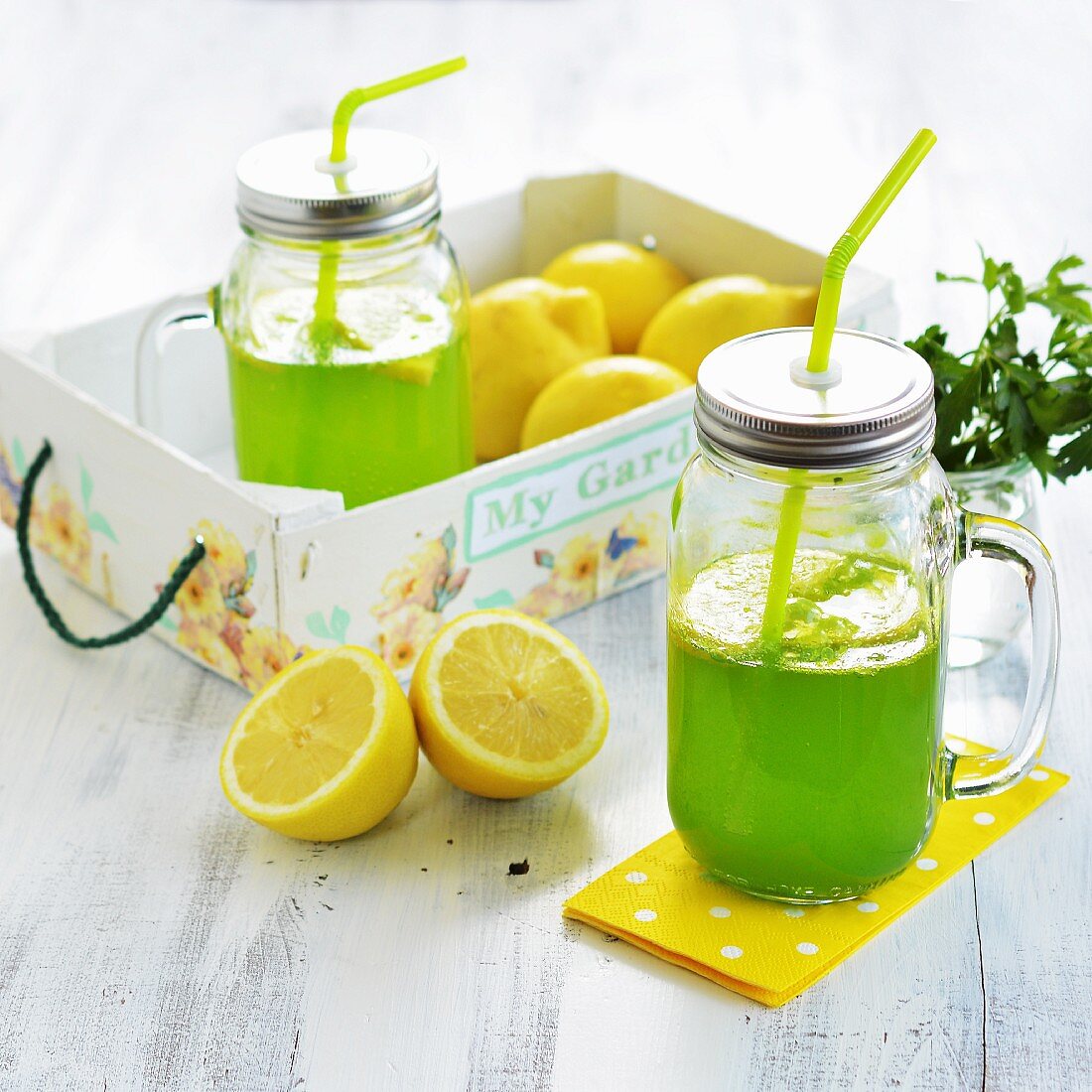 Lemonade made with fresh lemons and herbs