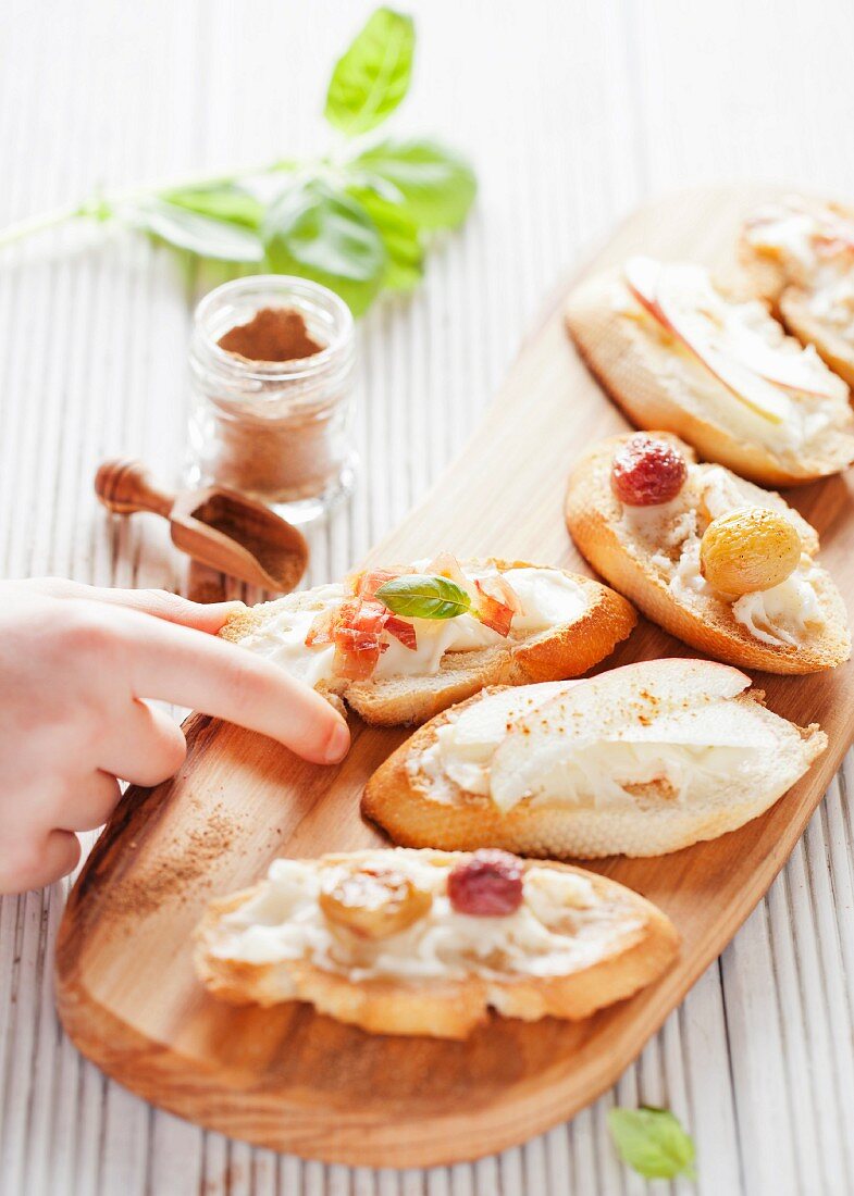 A selection of crostini with taleggio cheese