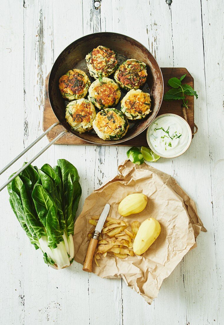 Chard fritters with a dip