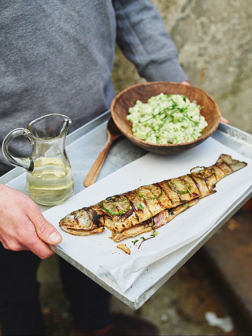 Grilled trout with cucumber tatar