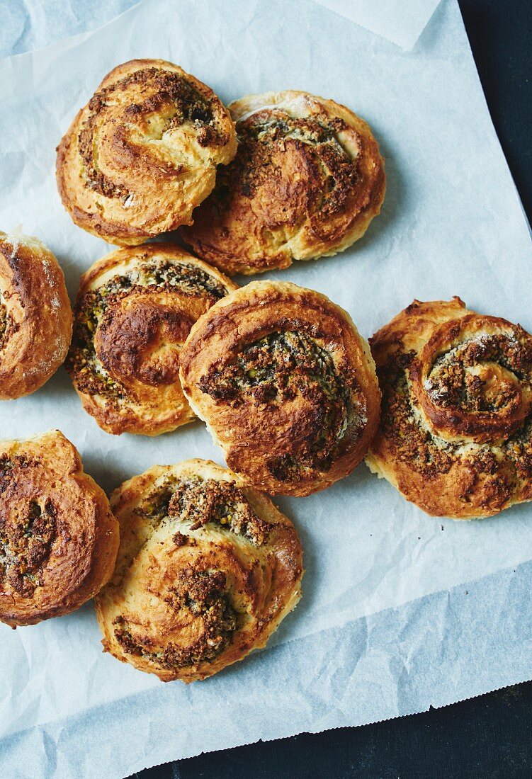 Nut pastries on a piece of white paper