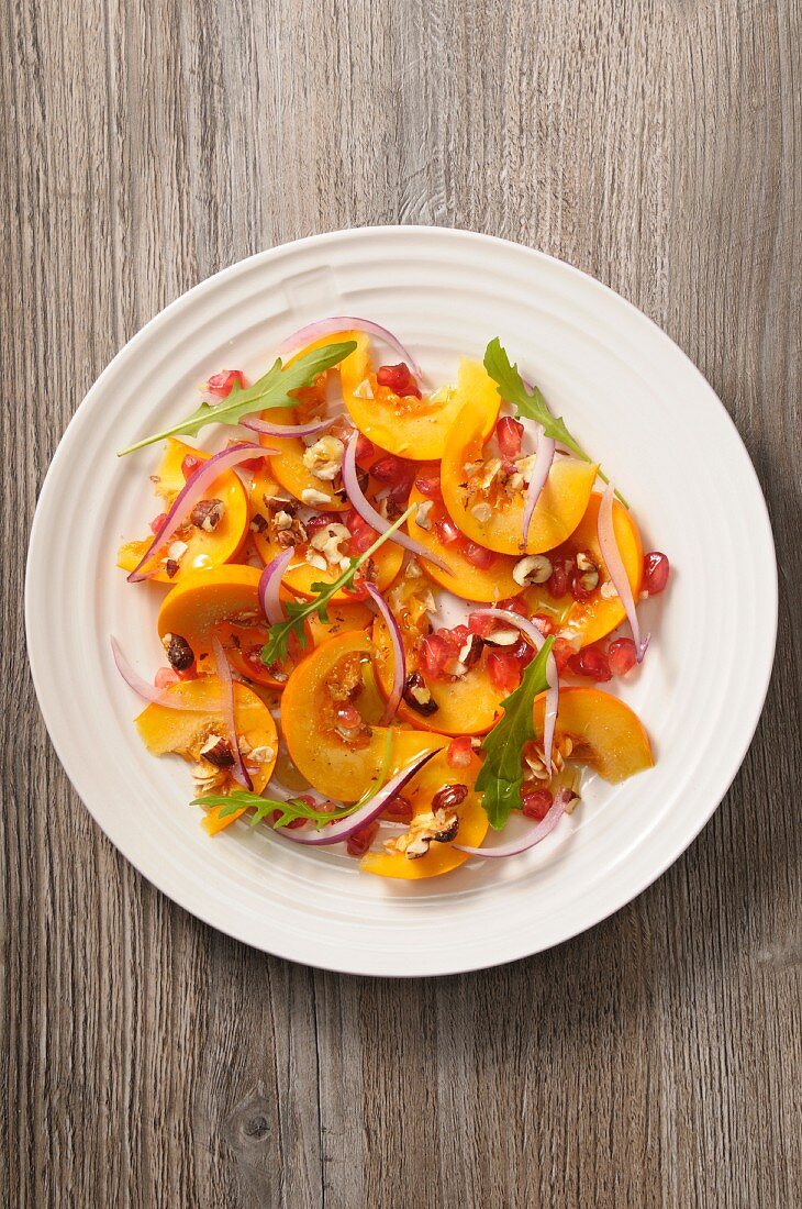 Pumpkin salad with pomegranate seeds and lemon confit