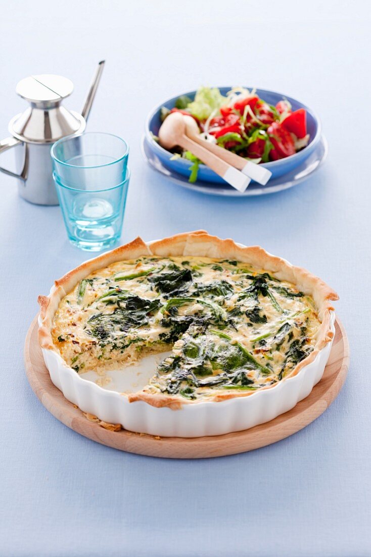 Spinach and ricotta tart, sliced