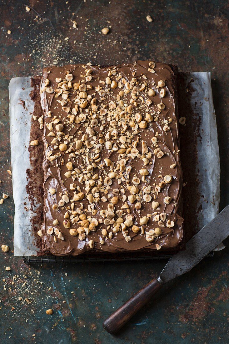 Nut brownies on baking parchment