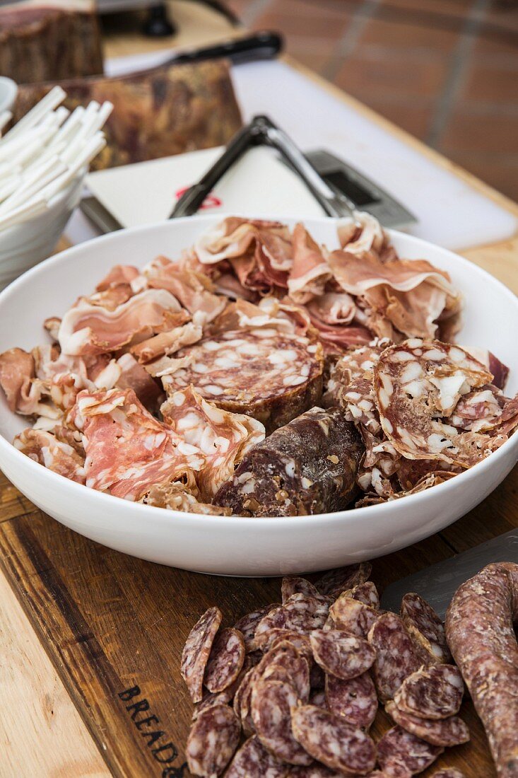 Sliced meat in a butcher's