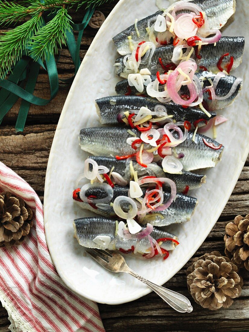 Pickled herring with ginger and chilli peppers (Christmas)