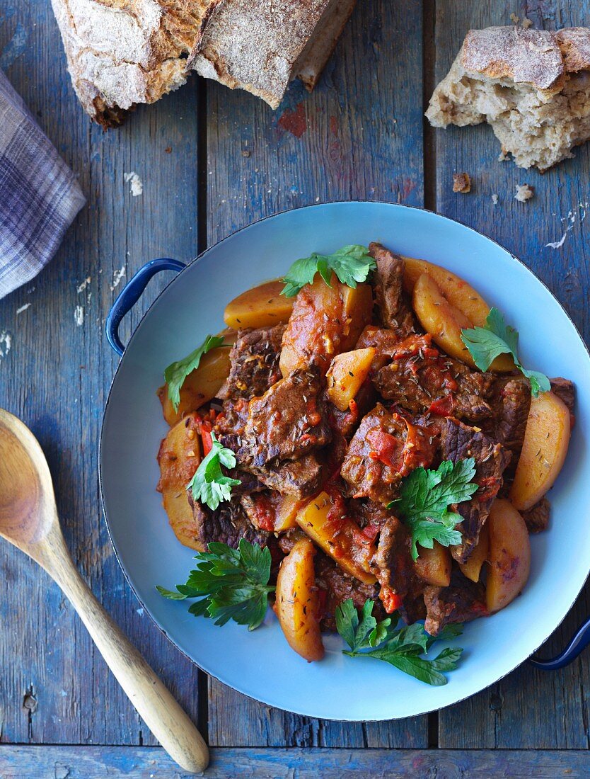 Hungarian goulash with vegetables and coriander