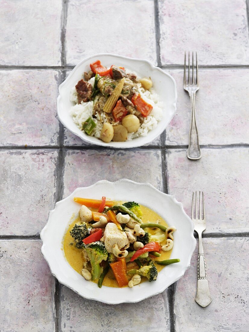 Chicken and beef curry with vegetables