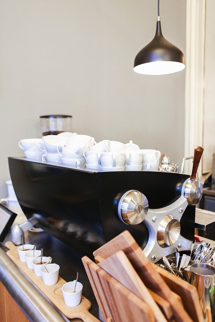 Coffee cups and bar utensils in Supersense, Vienna, Austria