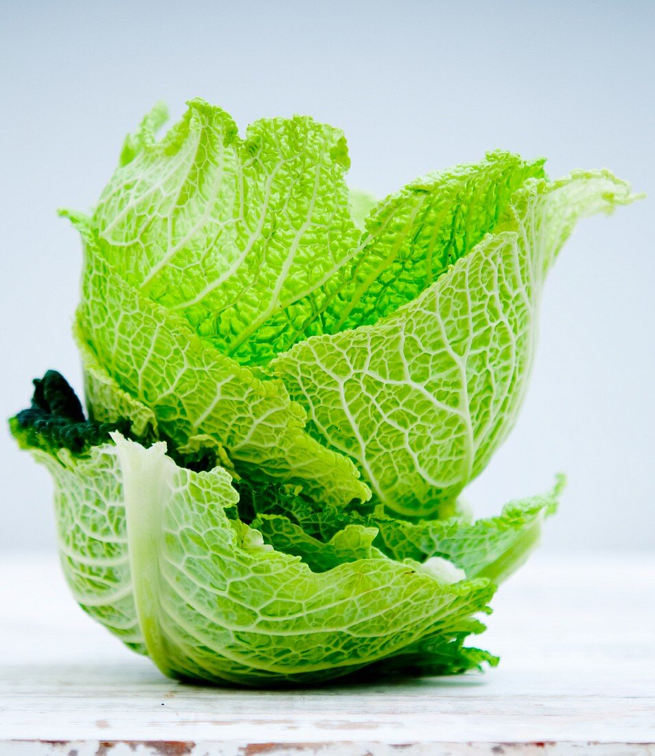 A stack of savoy cabbage leaves