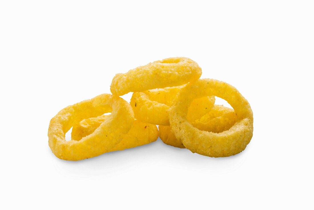 Onion rings on a white surface