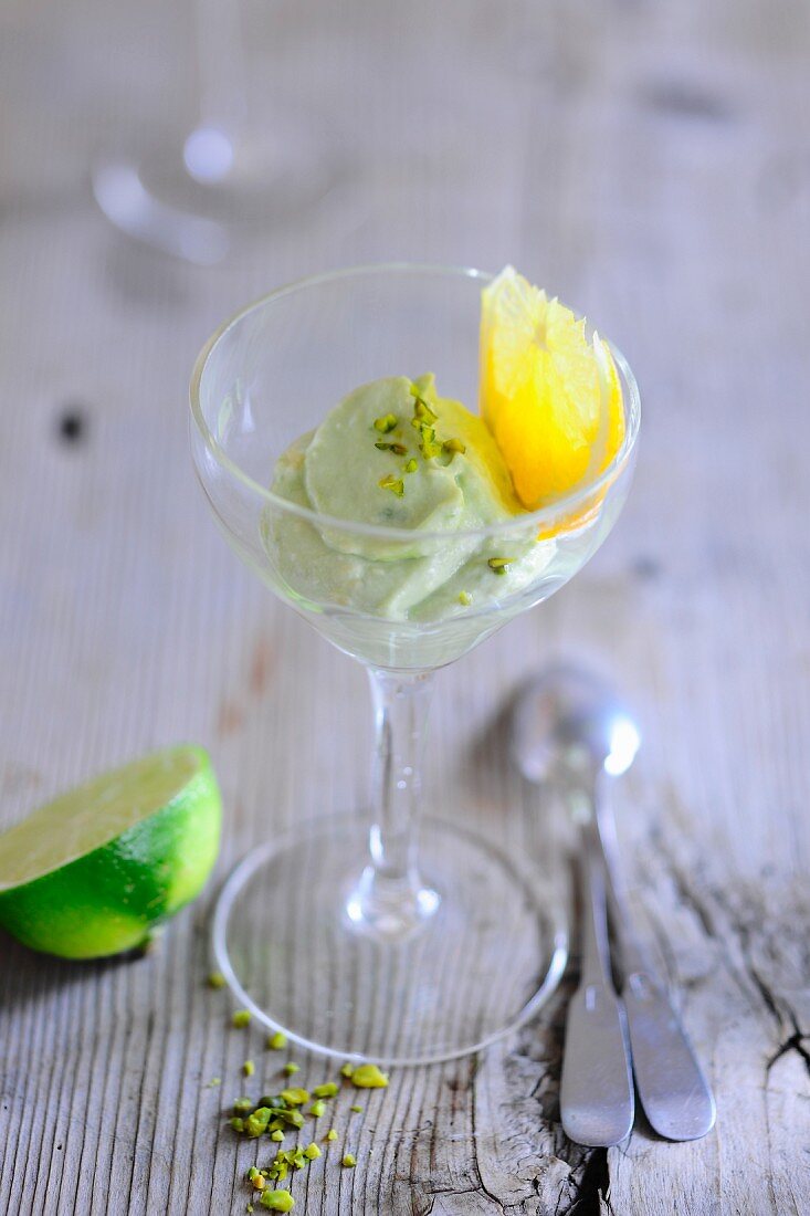 Sweet avocado cream in a dessert glass