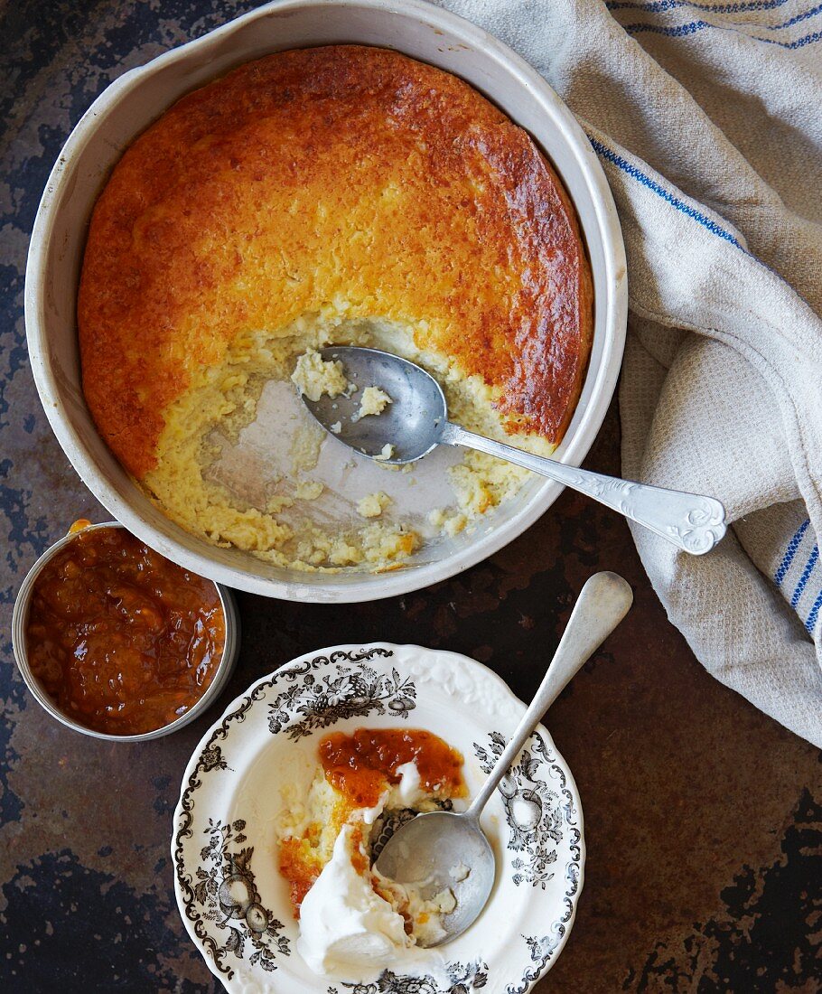 Cheesecake with cloudbeery jam and whipped cream