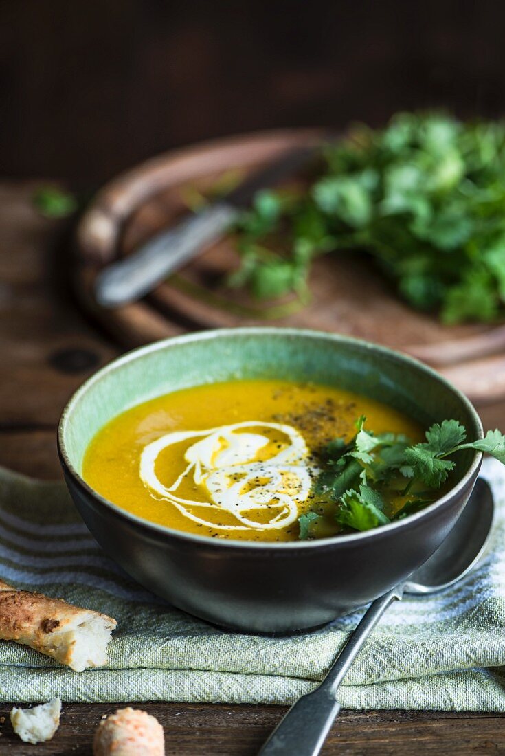 Cream of carrot soup with coriander