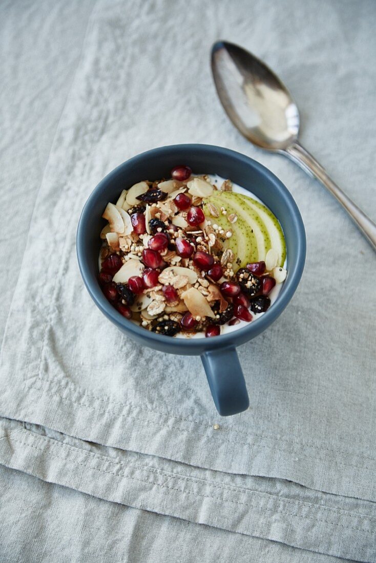 Muesli with coconut, cranberries, oats, almonds and puffed amaranth
