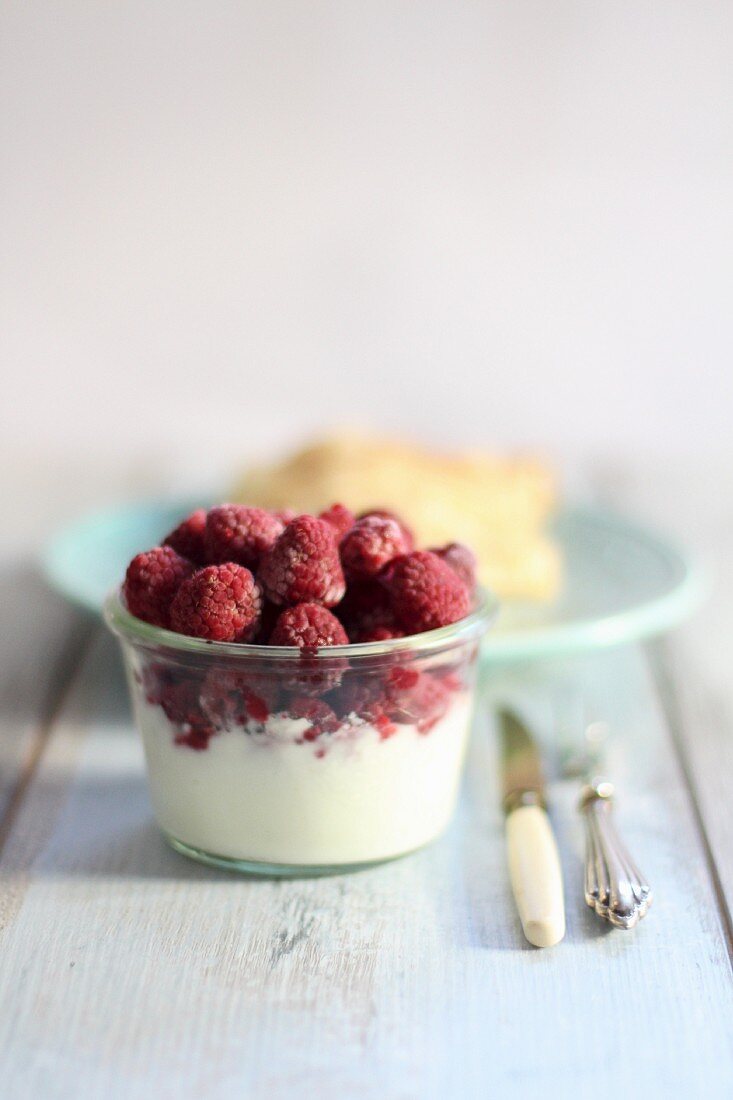 Yoghurt with ice cold raspberries
