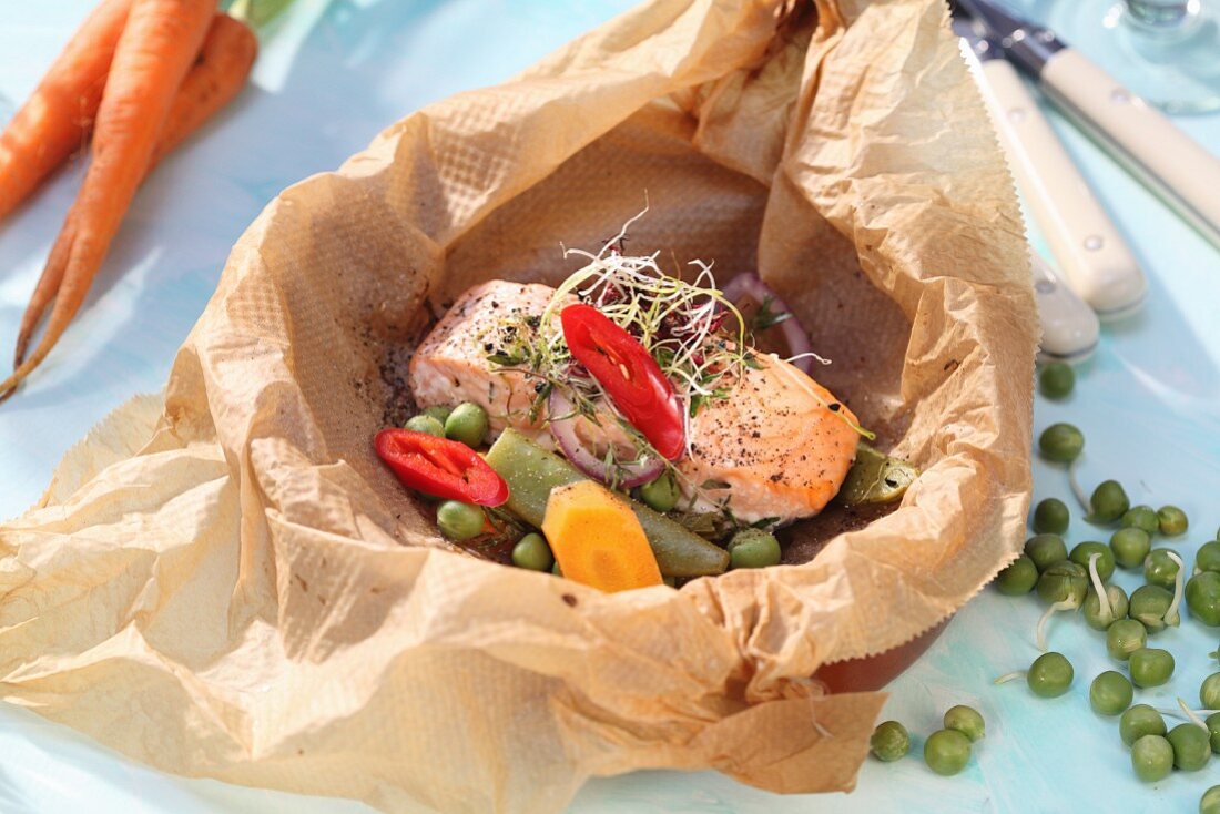 Lachs mit Gemüse en papillote