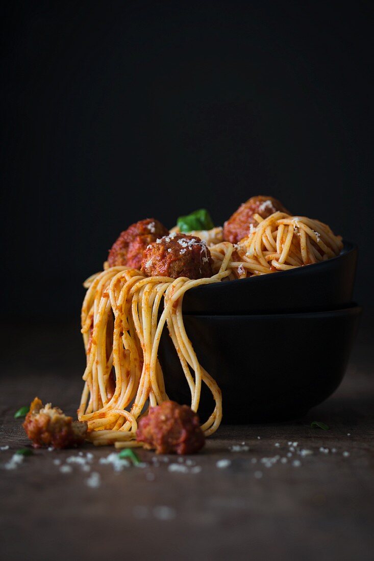 Spaghetti with tomato sauce and meatballs