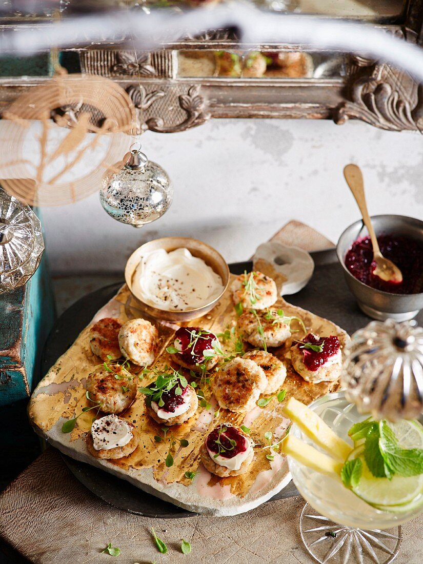 Chicken meatballs with herbs and cranberry relish