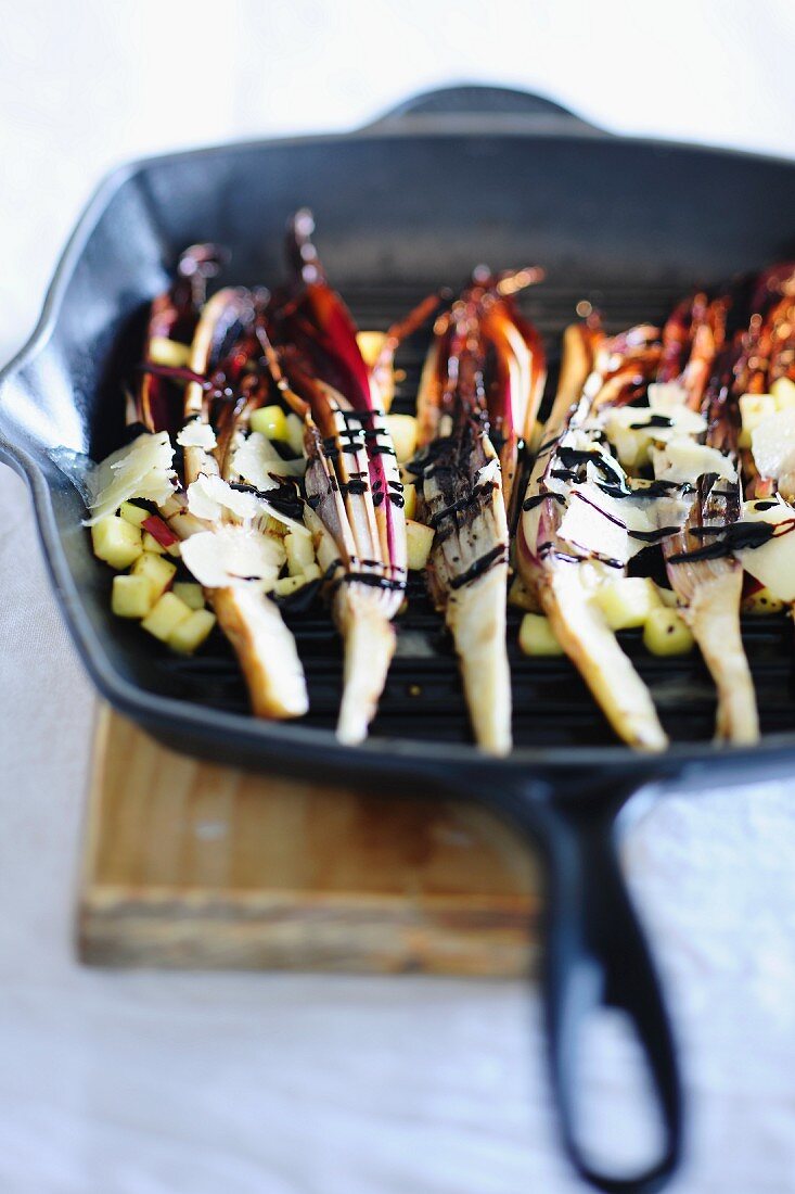 Roasted radicchio in a grill pan
