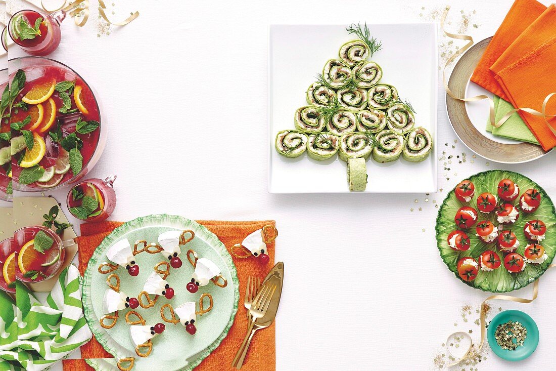 Reindeer wedges, Christmas tree wraps, Tomato baubles