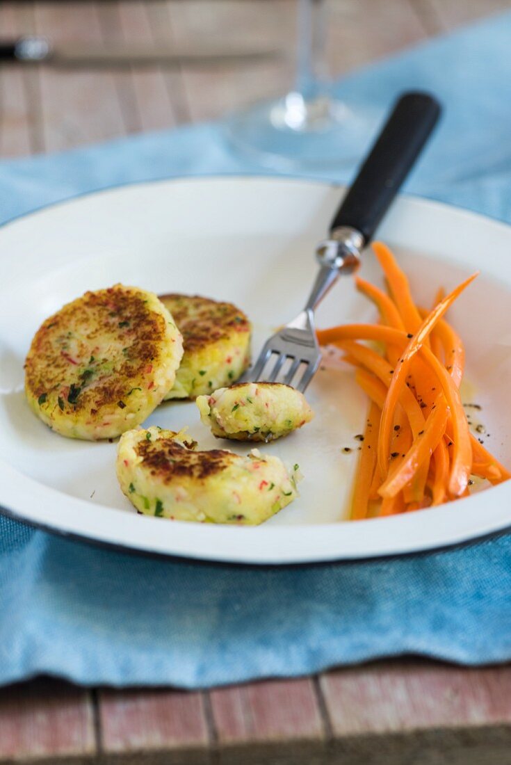 Fishcakes with carrot strips