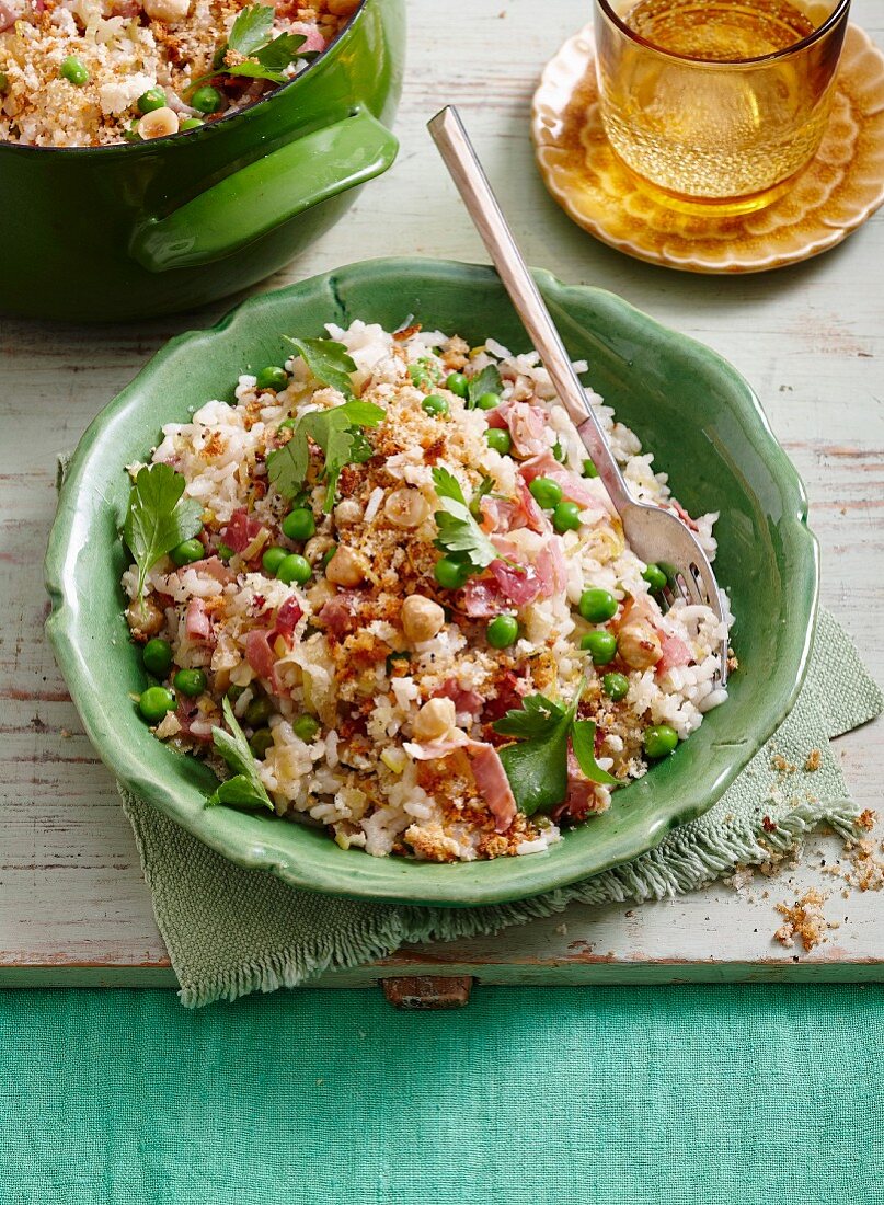 Leek and ham risotto