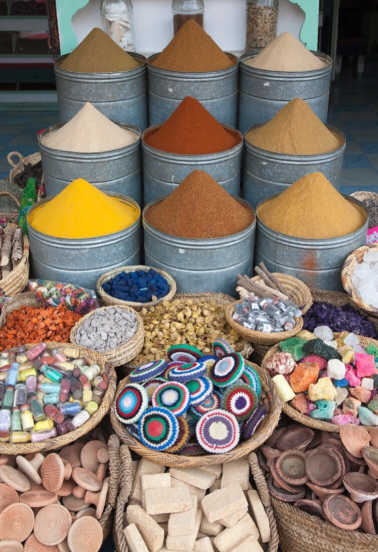 Spices and crafts for sale at a market