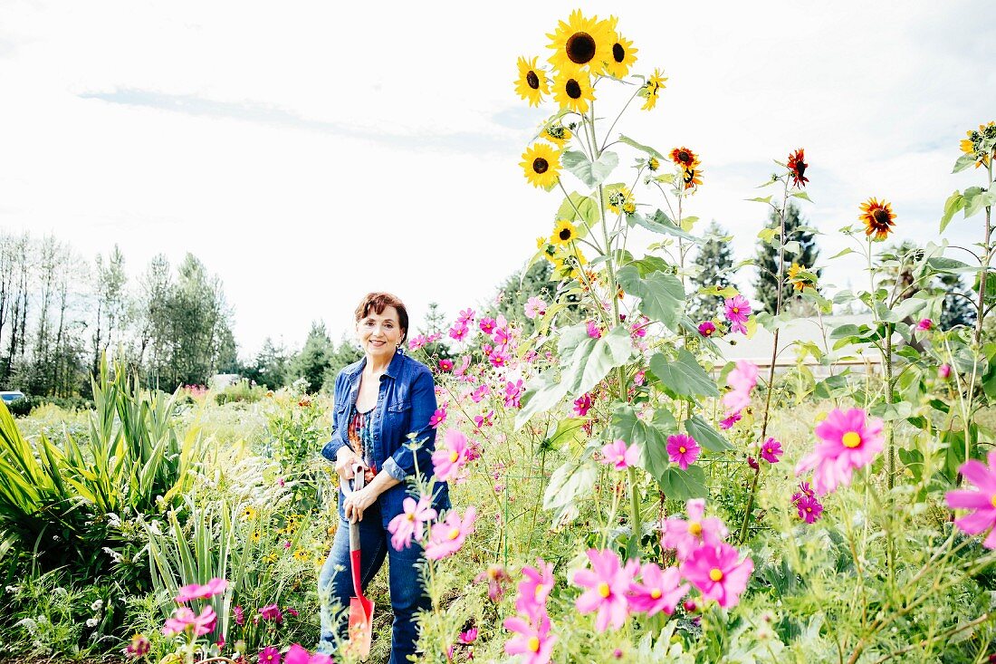 Smiling woman in garden