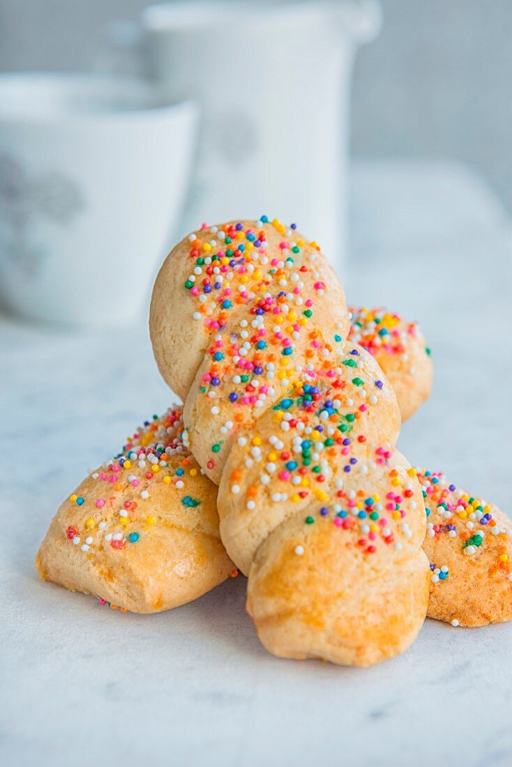 Sweet Italian bread with colourful sugar sprinkles