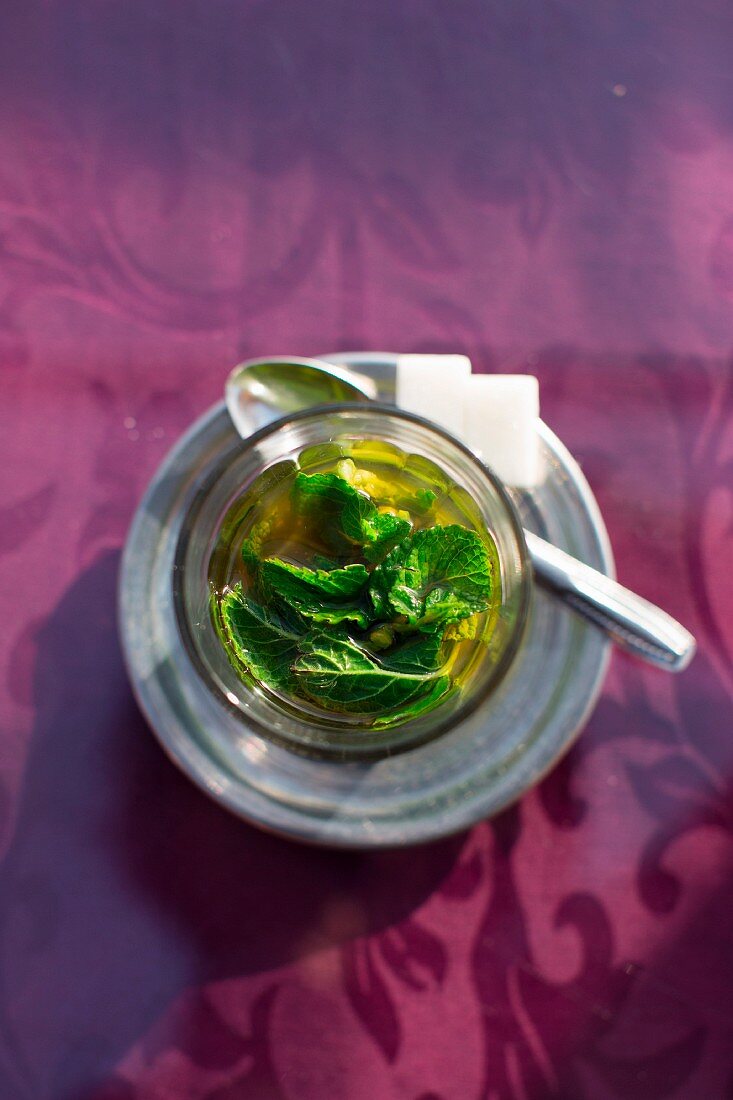 Fresh peppermint tea is served in Marrakesh, Morocco