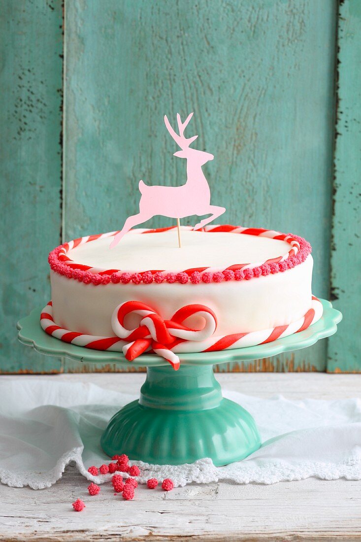 Carrot cake with a fondant deer decoration