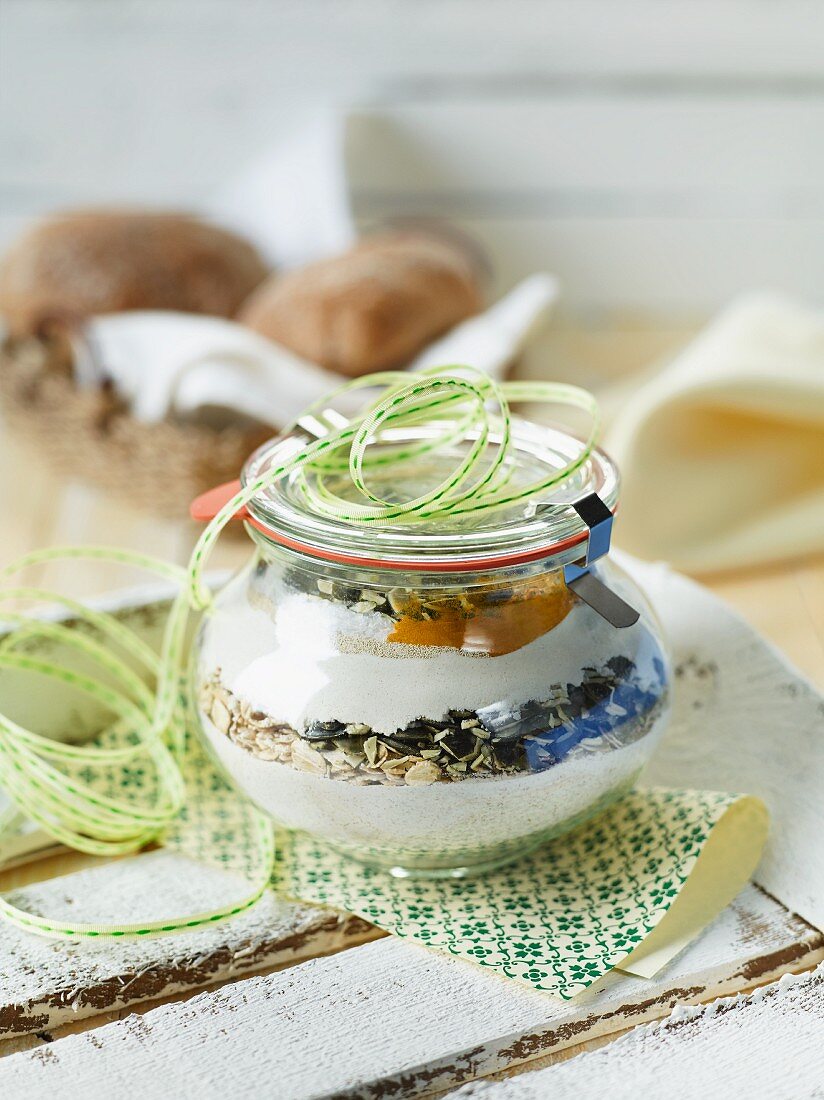 A baking mixture for pumpkin seed rolls in a jar as a gift