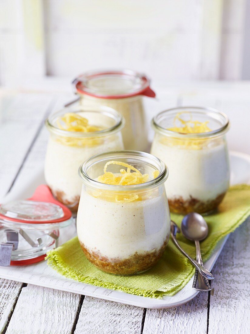 Lemon cheesecake in glasses as gifts