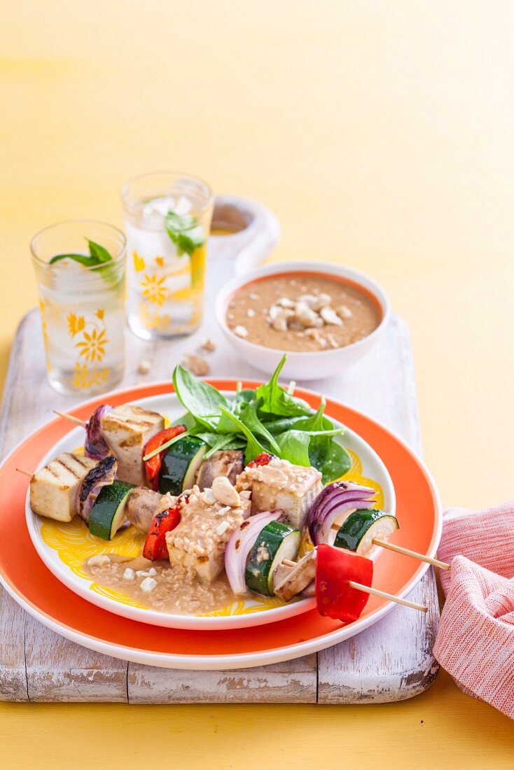 Grilled Tofu Skewers with Cashew Sauce