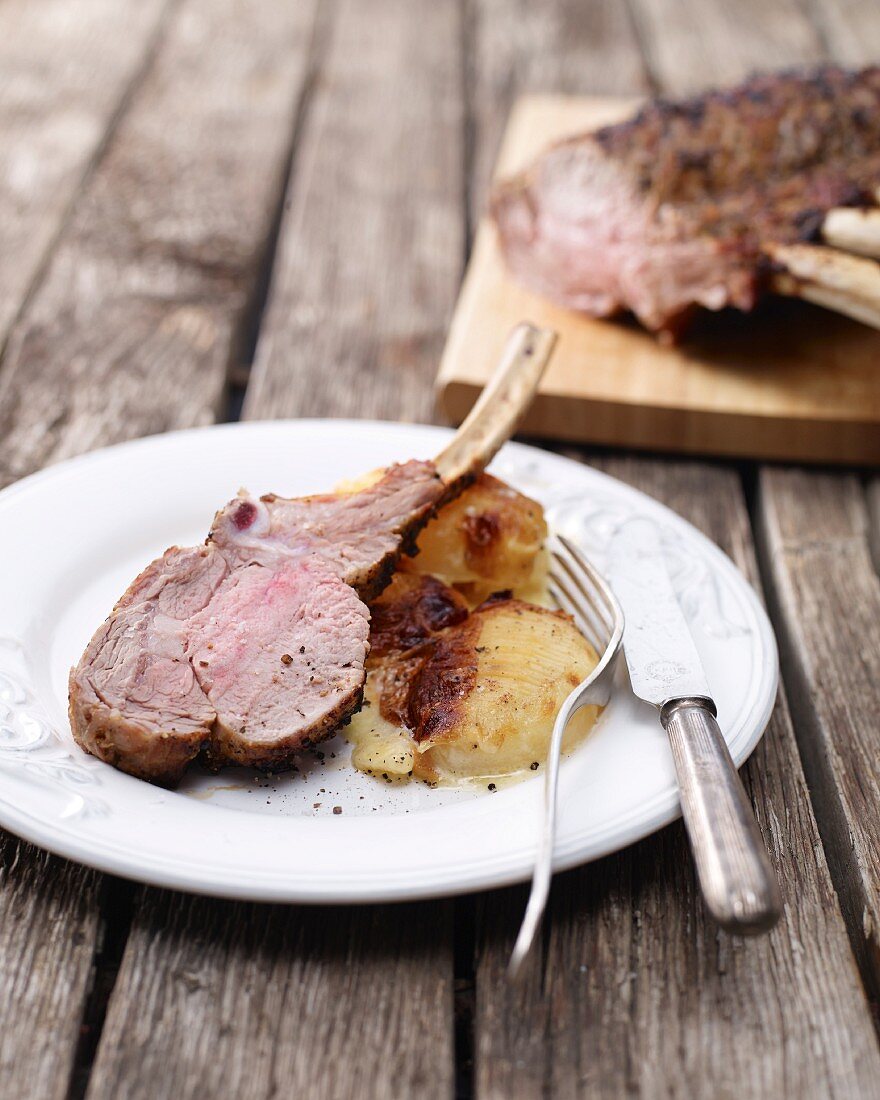 Roasted rack of veal with potato gratin