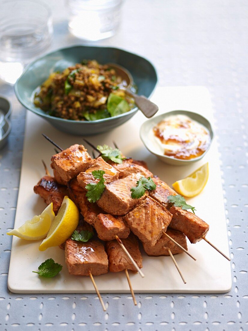 Tandoori salmon skewers