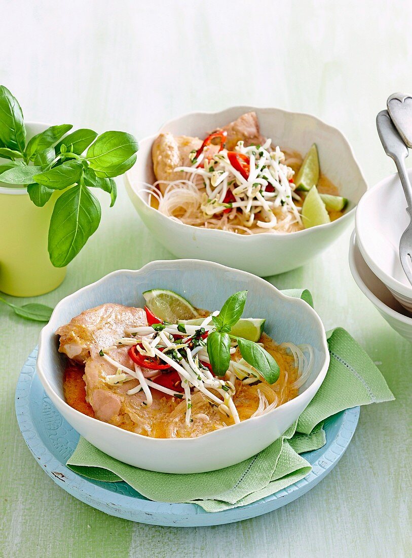 Poached coconut chicken with vermicelli