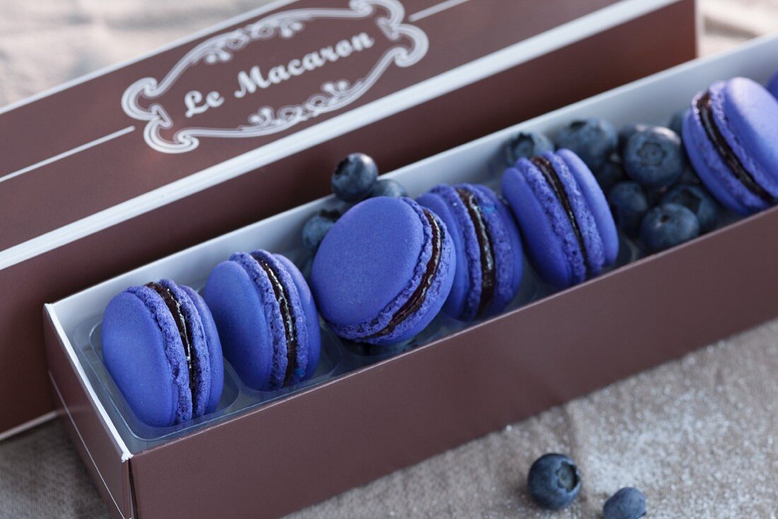 Blaue Heidelbeer-Macarons