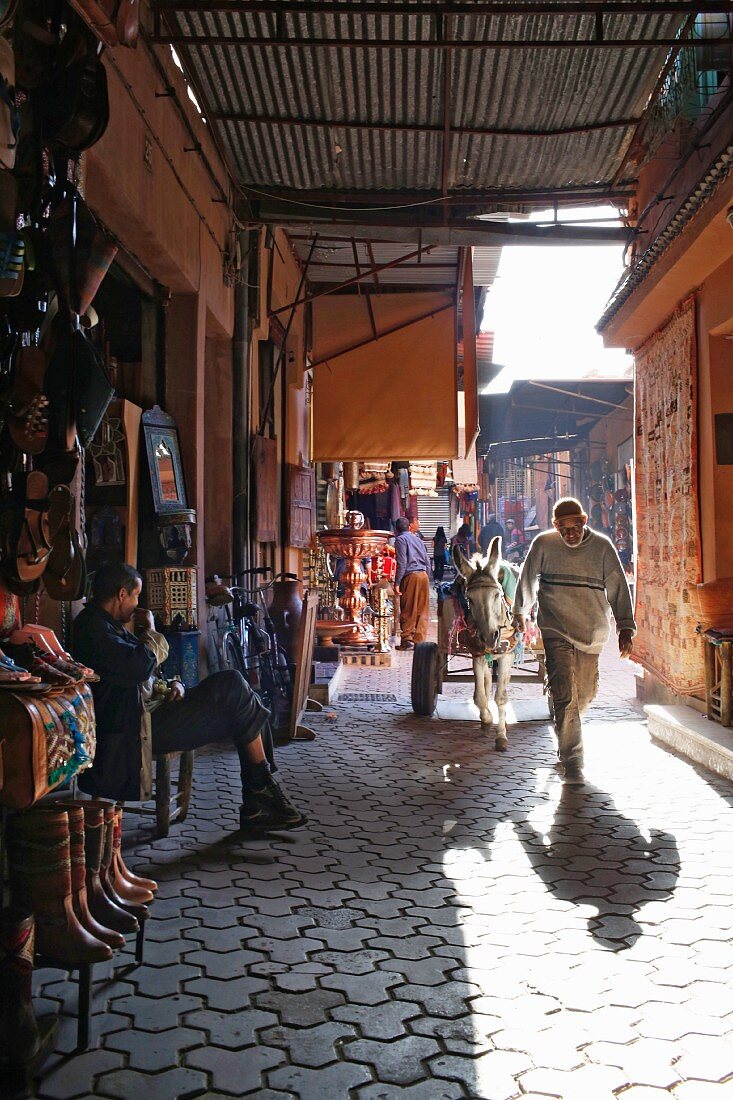 An alley in the old town of Marrakesh, Morocco