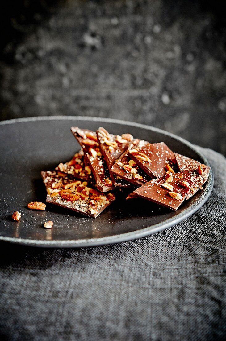 Caramel and chocolate brittle on a plate