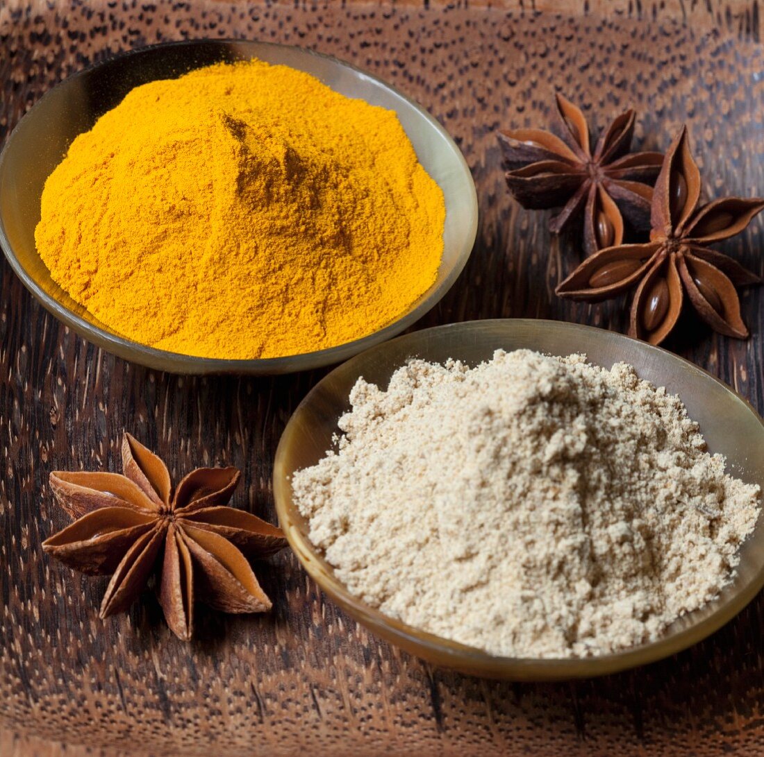 Turmeric powder, star anise and ginger powder